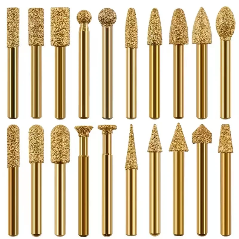 Brazed diamond grinding head 20PCS set cylindrical metal grinding wheel 6mm electric drill grinding head stone carving drill bit