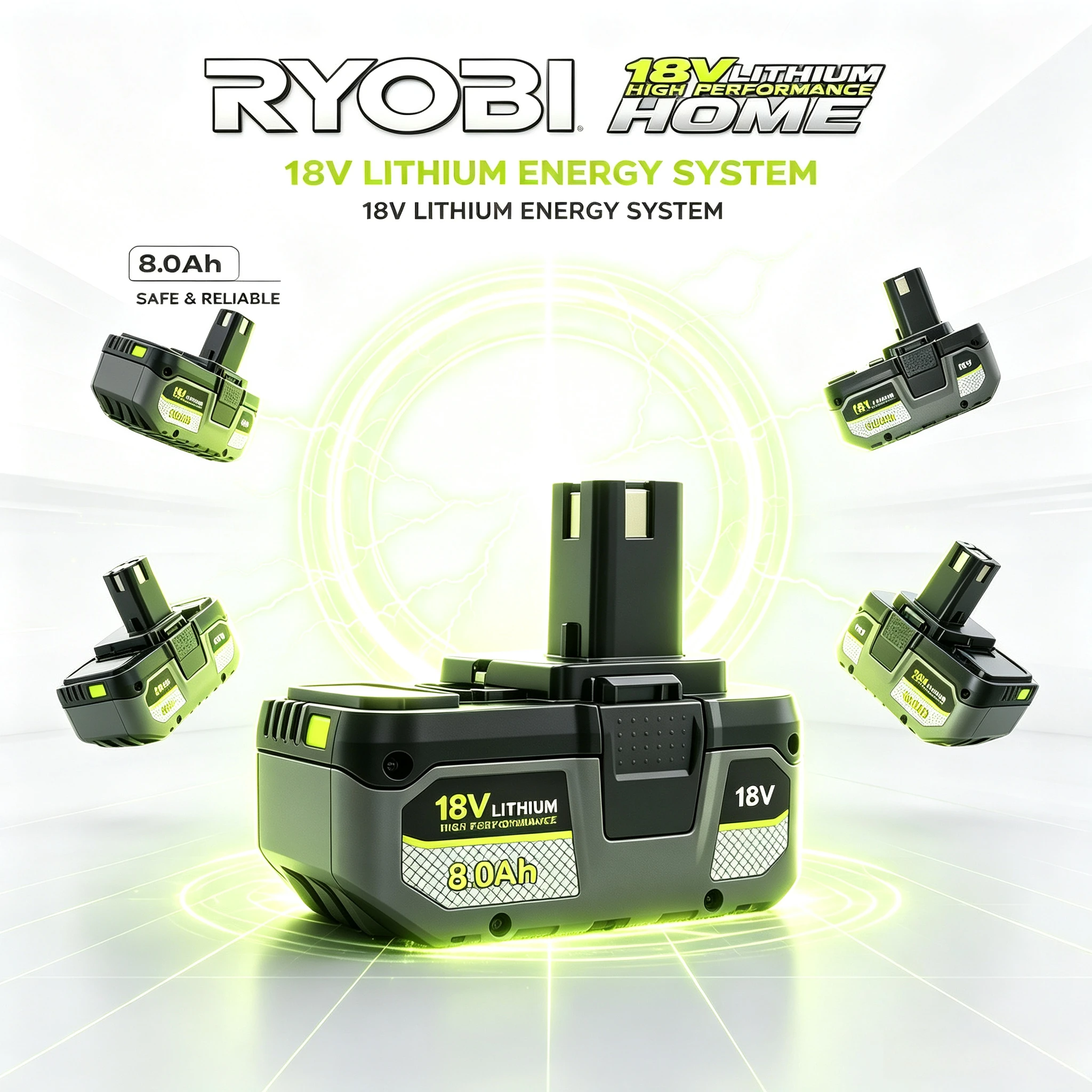 Ryobi ONE+ 18V 8.0Ah High‑Capacity Li‑ion Battery Fit P102 P104 P108,long‑lasting for Outdoor and Daily‑use Ryobi ONE+power Tool