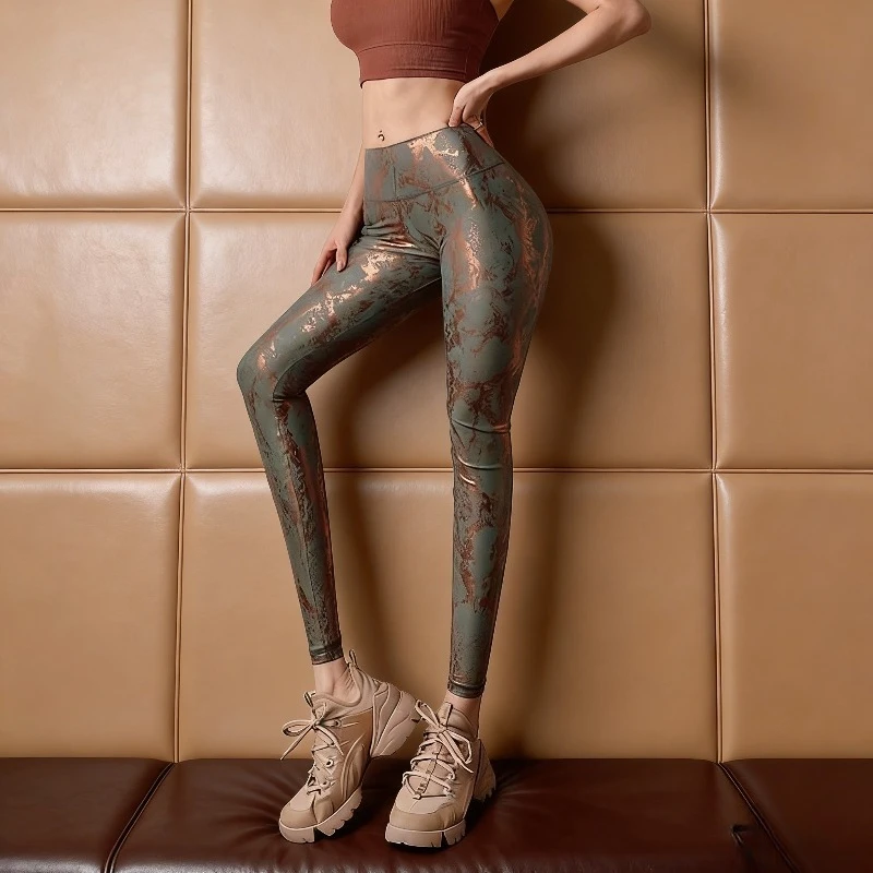 

Европейско-американские обтягивающие леггинсы для йоги с высокой талией, золотым змеиным принтом, для фитнеса