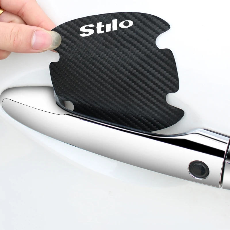 8PCS Car Door Bowl Stickers for Fiat Stilo Logo 500X Panda Punto Carbon Fiber Exterior Strip Texture Protect Anti Scratches Tape