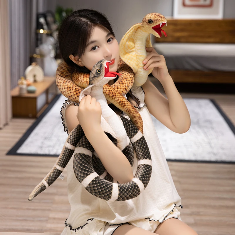 New Simulated Cobra Plush Toy Long Stuffed Snake Plushie Pillow Sofa Chair Decorate Props Girls Boys Present