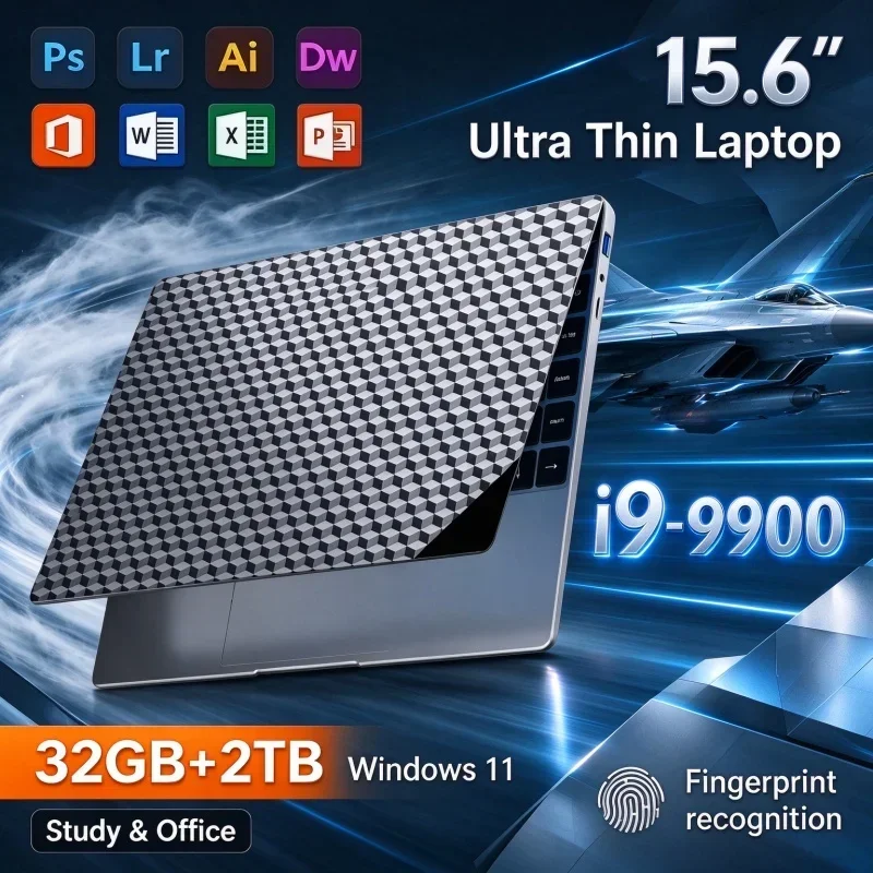 15.6'' Inch Ultra Thin Windows11 Laptop Intel I9 9900 32GB RAM 1TB/2TB SSD FHD Screen Notebook For Student Office Daily Gaming