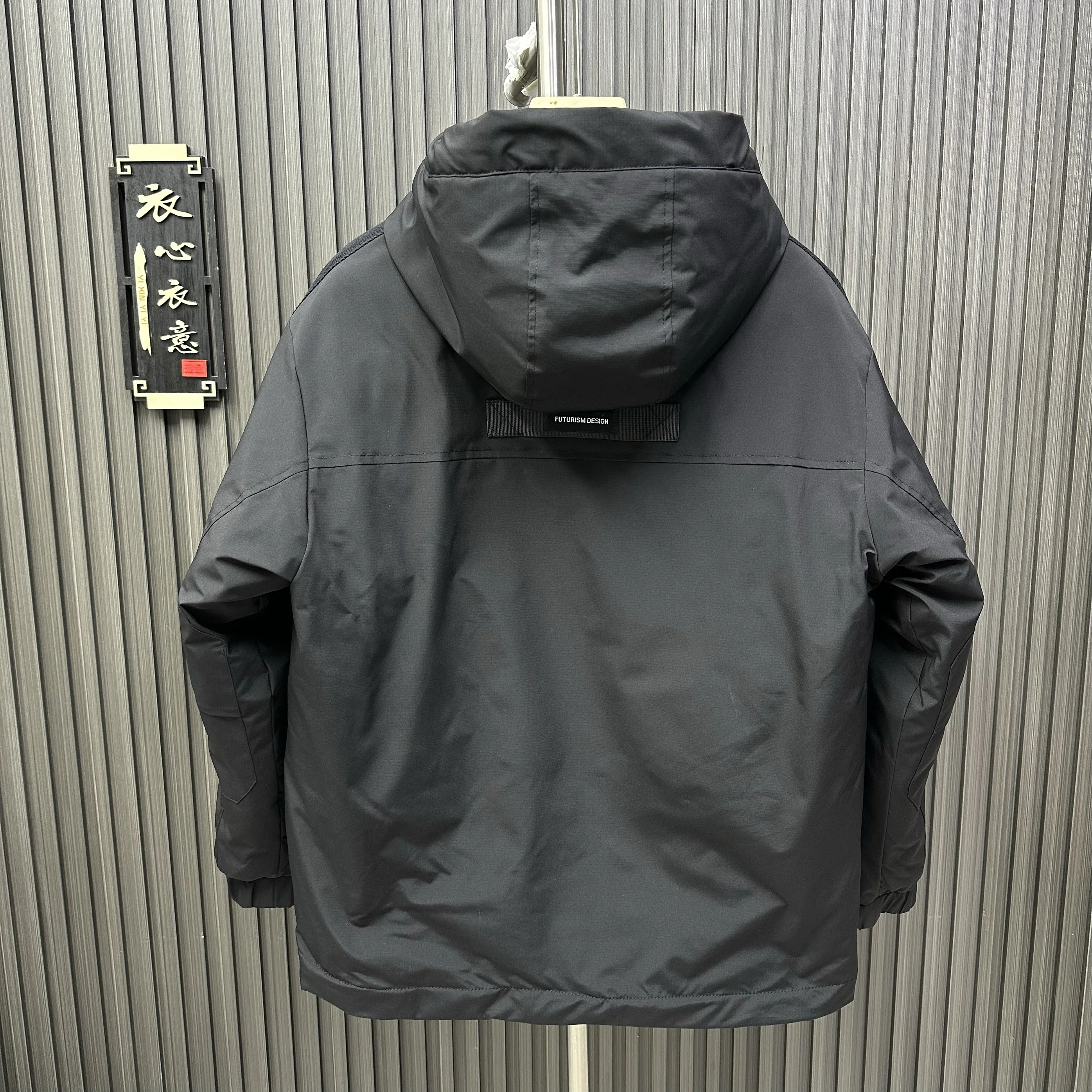 

Winter Thiened Warm Cotton Jaet Men's Outdoor Casual Faion Ci Sle Coat with Multiple kets Polyester Fiber Fill