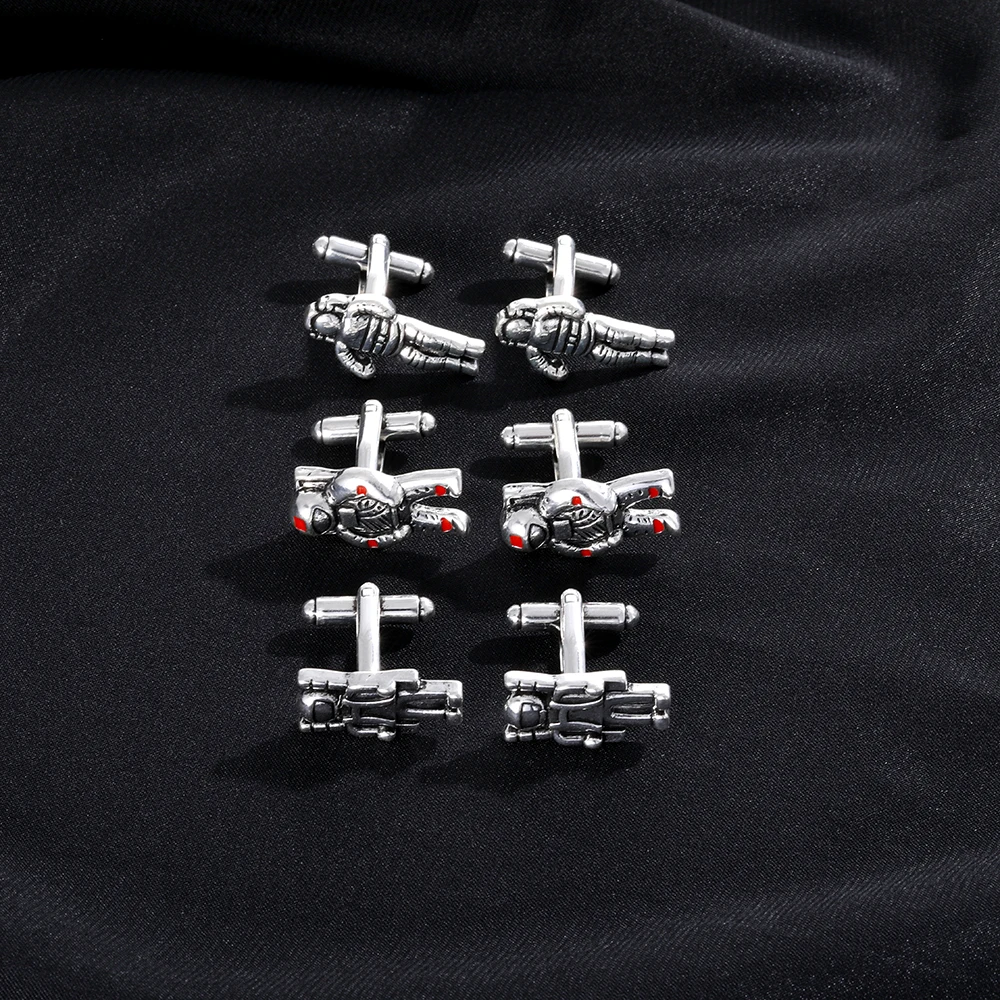 3 Styles Funny Spaceman Shaped Mens Cufflinks Astronaut Cosmonaut Design Sleeve Button