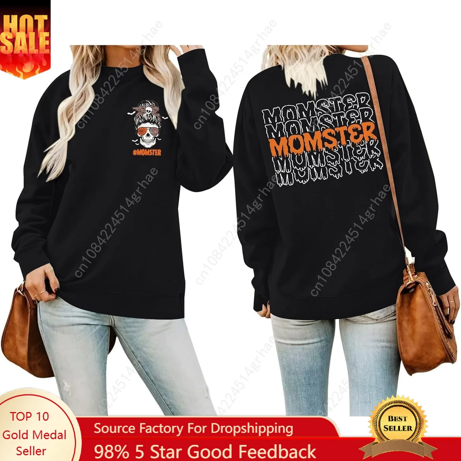 

LOTUCY Halloween Momster Sweatshirt Women Halloween Sweatshirt Funny Mom Graphic Long Sleeve Pullover Tops