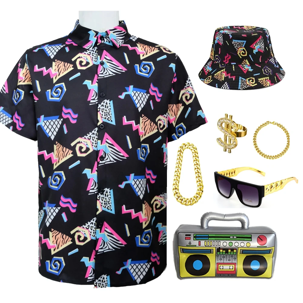 Disco 70s 80s Summer Vocation Lapel Hippie Retro Breathable Hawaiian Beach Shirts Fashion Men Tops Vintage Active Tracksuits