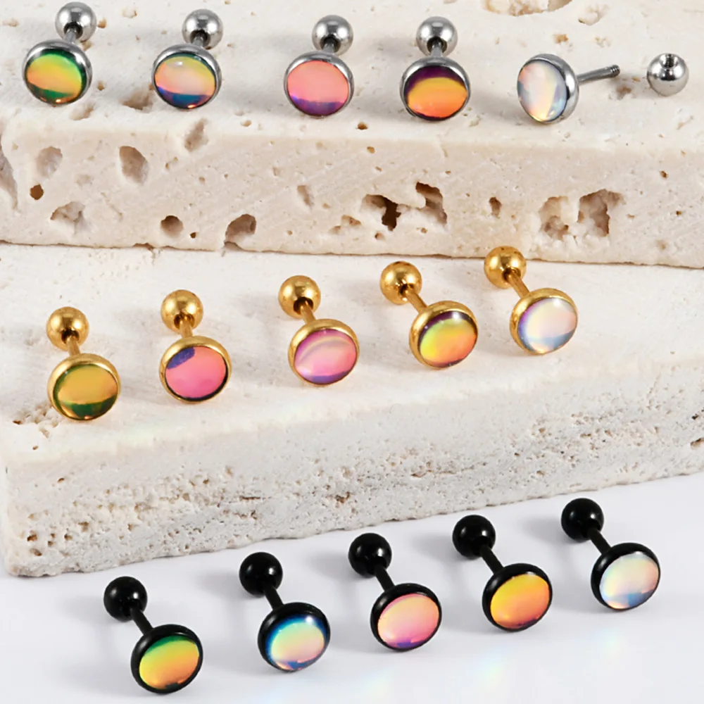 1/3PCS Surgical Steel Round Flash Film Earring Studs Externally Threaded Ball Ear Cartilage Tragus Body Piercing Jewelry 20G