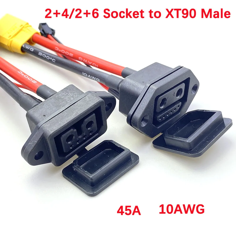 Batería de litio para vehículo eléctrico, 2 + 4/2 + 6 hembra a XT90, conector de carga de cabeza macho, enchufe 45A SM de 2 pines, nueva línea de energía