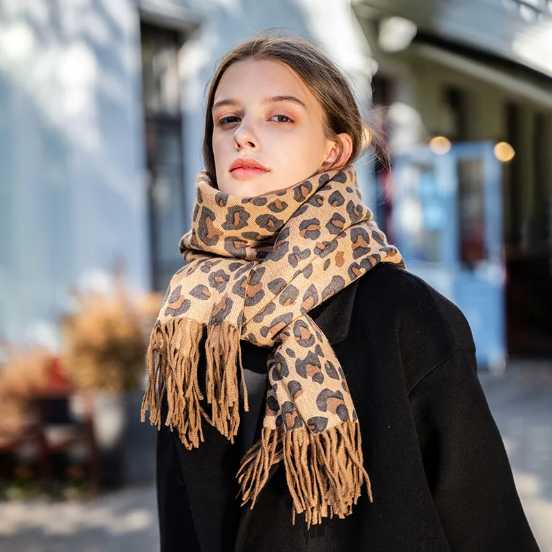 Women's autumn winter scarf lamb wool leopard print double-sided thermal comfortable shawl 23 new