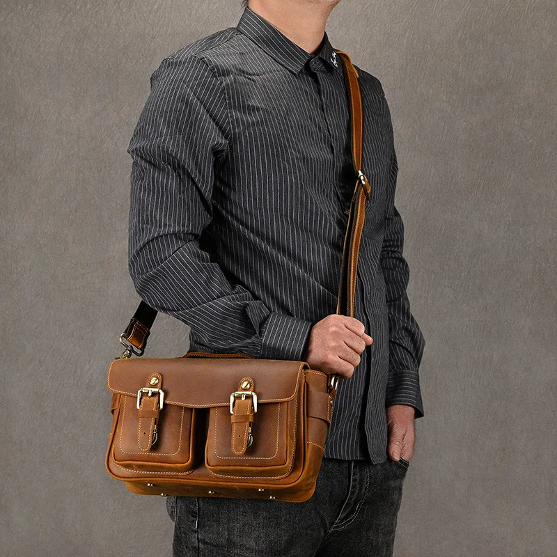 The new 100%leather camera bag messenger bag outdoor camera waterproof protection bag lens protection shoulder bag