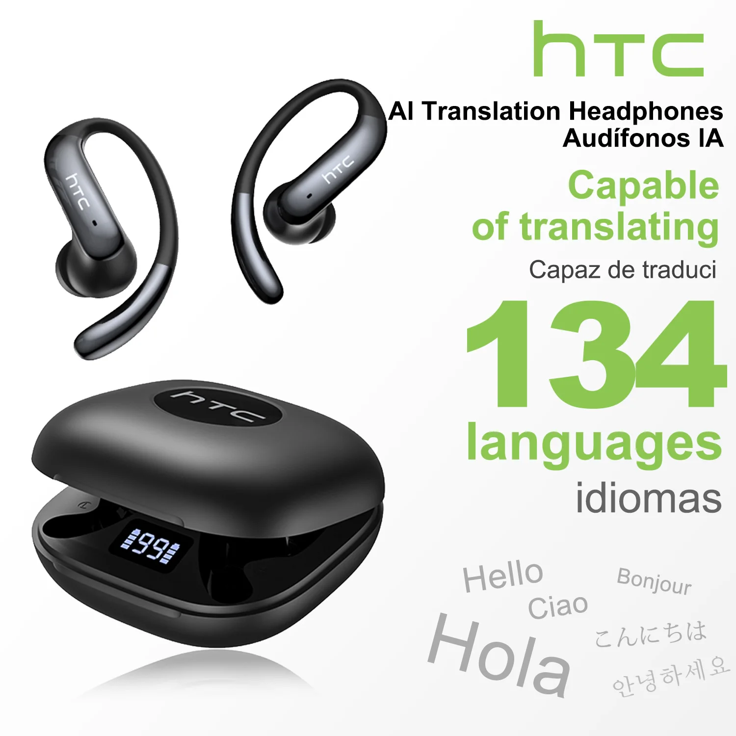 HTC NE63 Bluetooth 6.0 Sport Ear-Hook Earbuds with AI Translator image