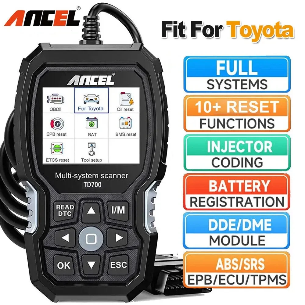 ANCEL TD700 Car Diagnostic Scan Tools All System Code Reader ABS EPB Oil BMS SAS 11 Reset ODB OBD 2 Car Scanner for Toyota Lexus