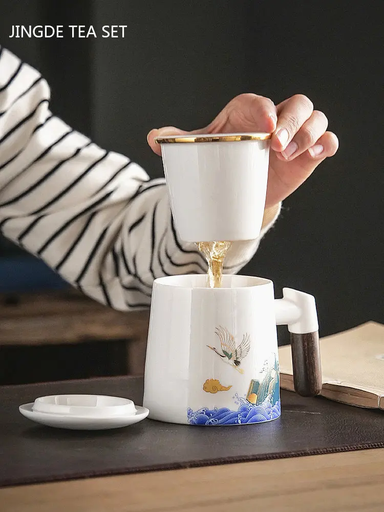 

330ml Japanese Household Ceramic Teacup Tea Water Separation Office Mugs Large Capacity Filter Tea Infuser Personal Tea Cup