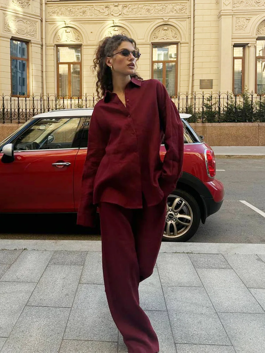 Ladies Cotton Shirt And Pants Set Spring Summer New Loose Long Sleeve Casual Suit Women's Comfortable Two-Piece Outfit