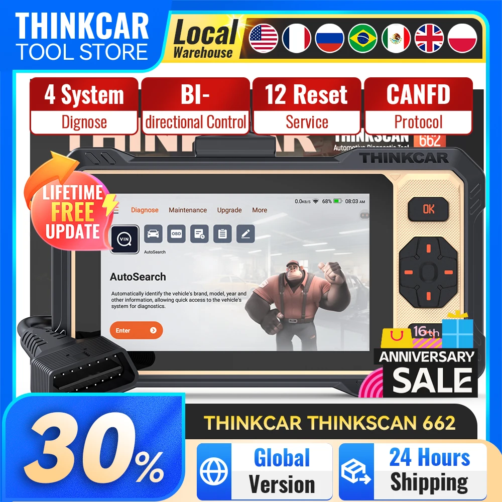 

Thinkcar Thinkscan 662 CANFD диагностический инструмент 4-системный инструмент сканирования 12 сбросов пожизненное бесплатное обновление BI-направленного управления автомобильный сканер