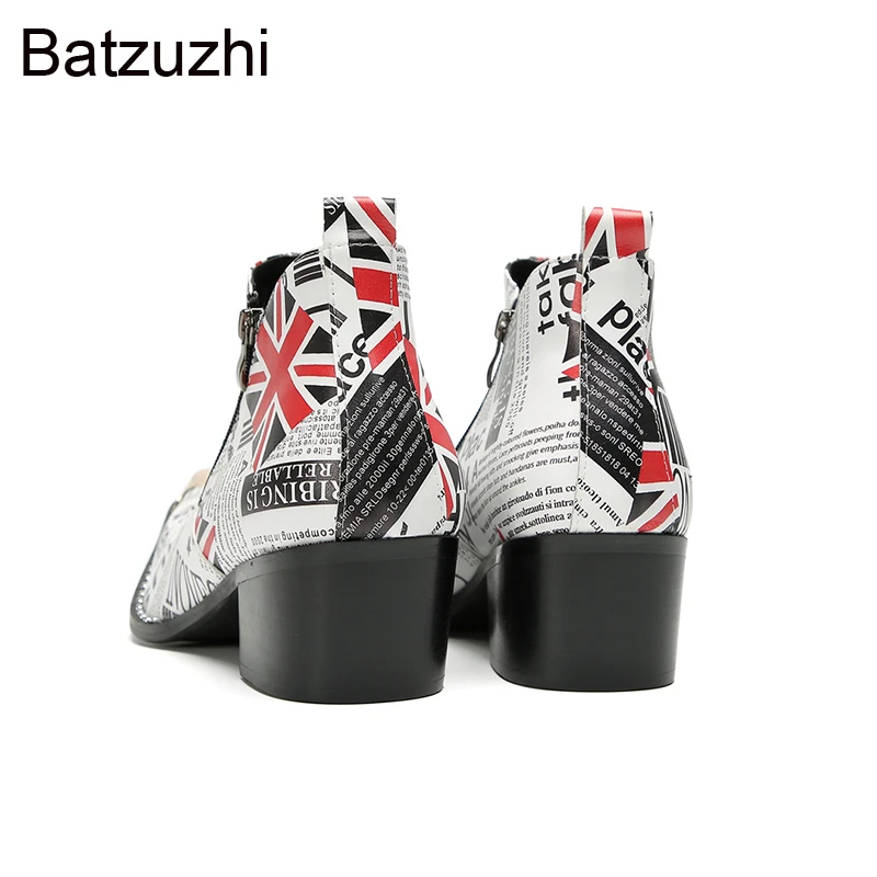 Batzuzhi Botas de diseñador para hombre, zapatos con punta de hierro, botines de cuero para hombre, tacones altos de 6,5 cm, botas de moda para fiesta y boda