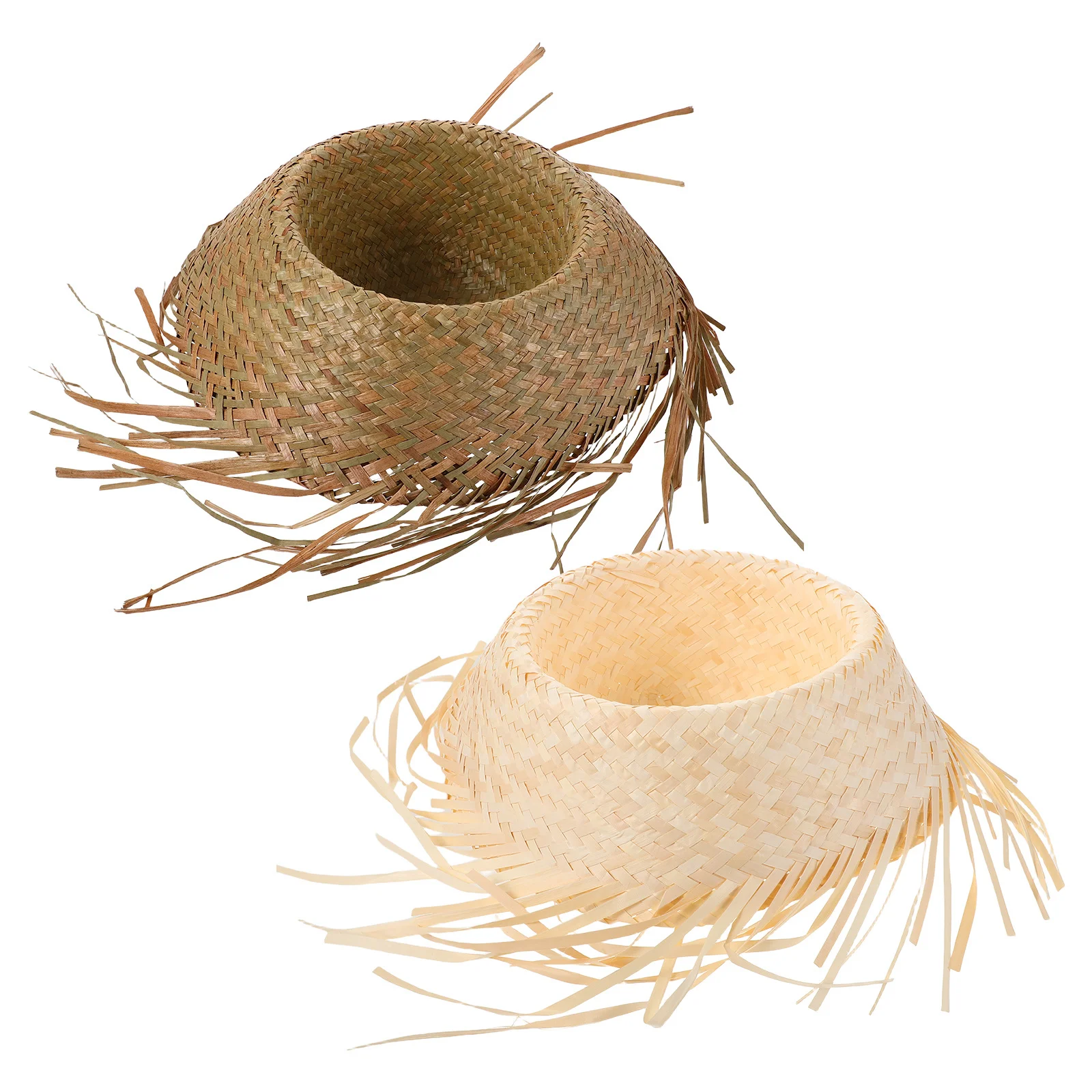 

2pcs Hawaiian Straw Tropical Woven Bucket Sun For Women Men Beach Party Vacation Accessory Luau Decorative Hat - Travel