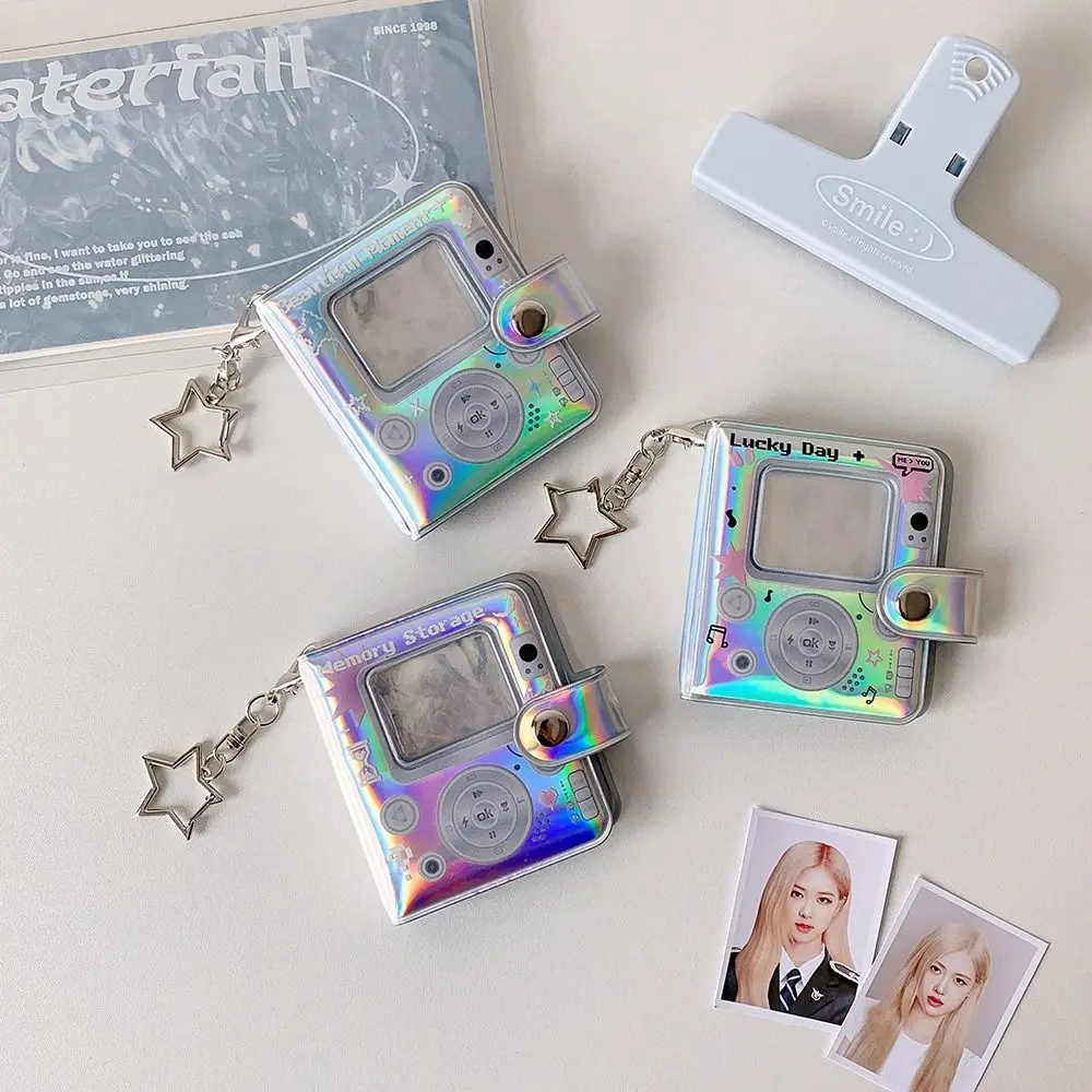 New Hollow Color Mini Photo Album with Keychain PVC Photo Card Holder Small Card Storage Book