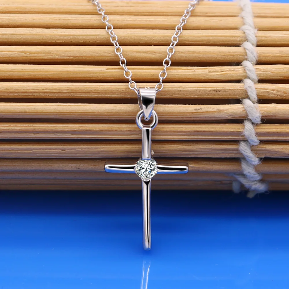 New Fashion Trend 925 Sterling Silver Shiny Cross Pendant Necklace Women Elegant Versatile Jewelry Party Gifts Special Offers