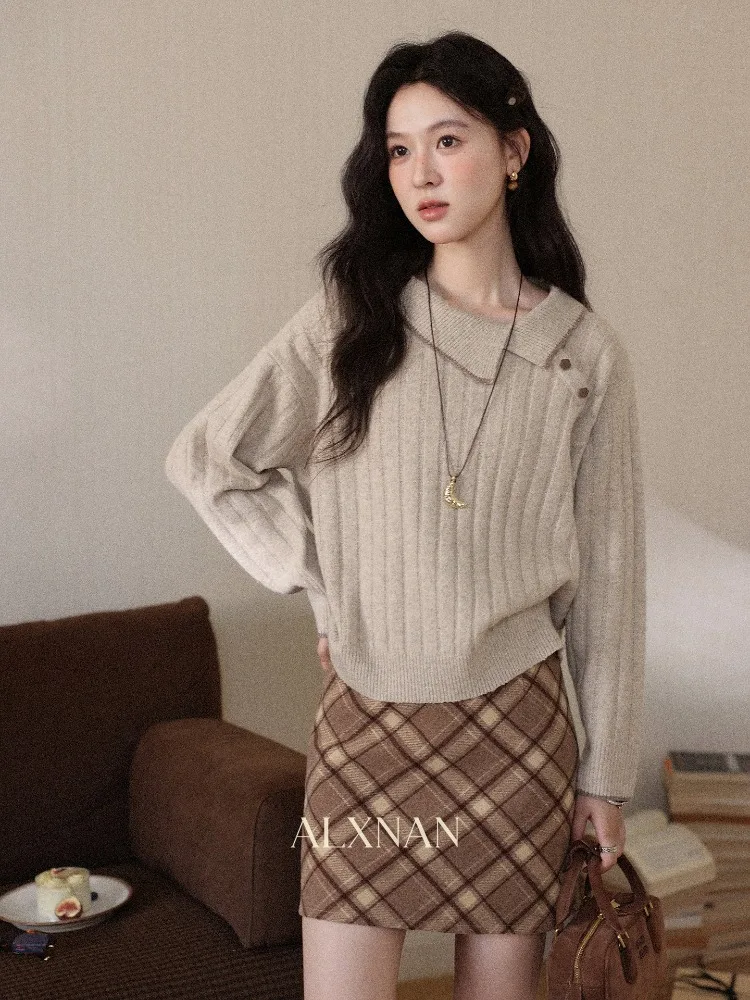 

ALXNAN Mini Skirt Women High Waist Tartan Plaid Pleated Skirt Autumn Winter Short A-line Khaki Vintage Checkered Skirts L59882