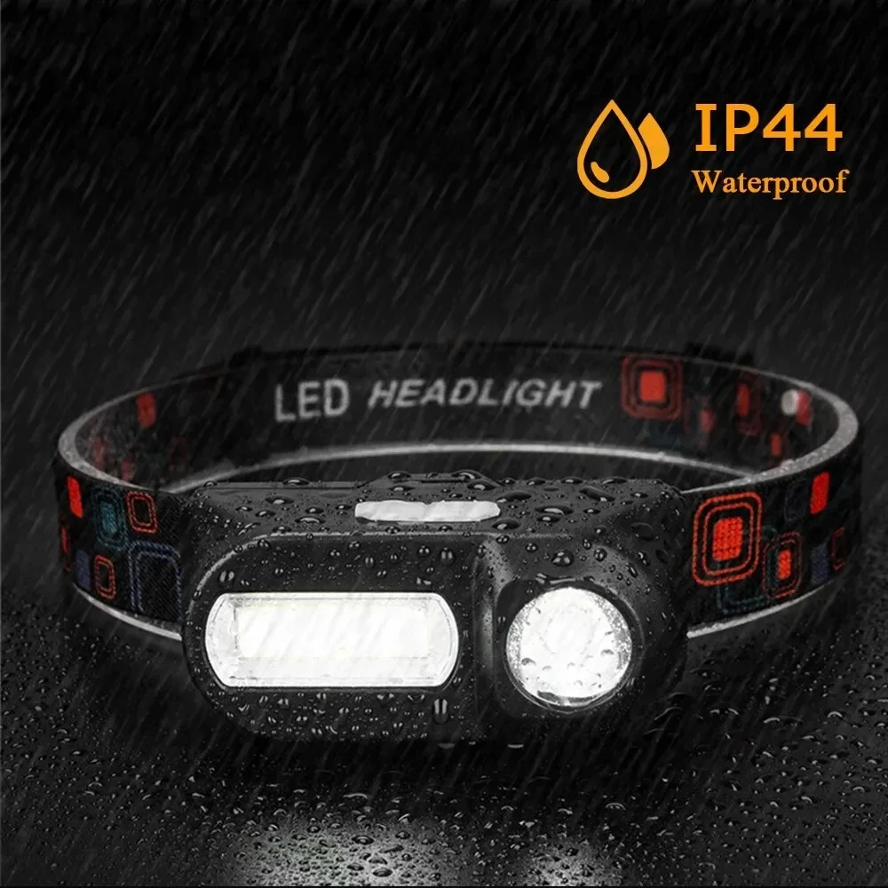 Powerful Mini XPE+COB Headlamp Super Bright LED Head Flashlight USB Rechargeable Outdoor Fishing Camping Headlight