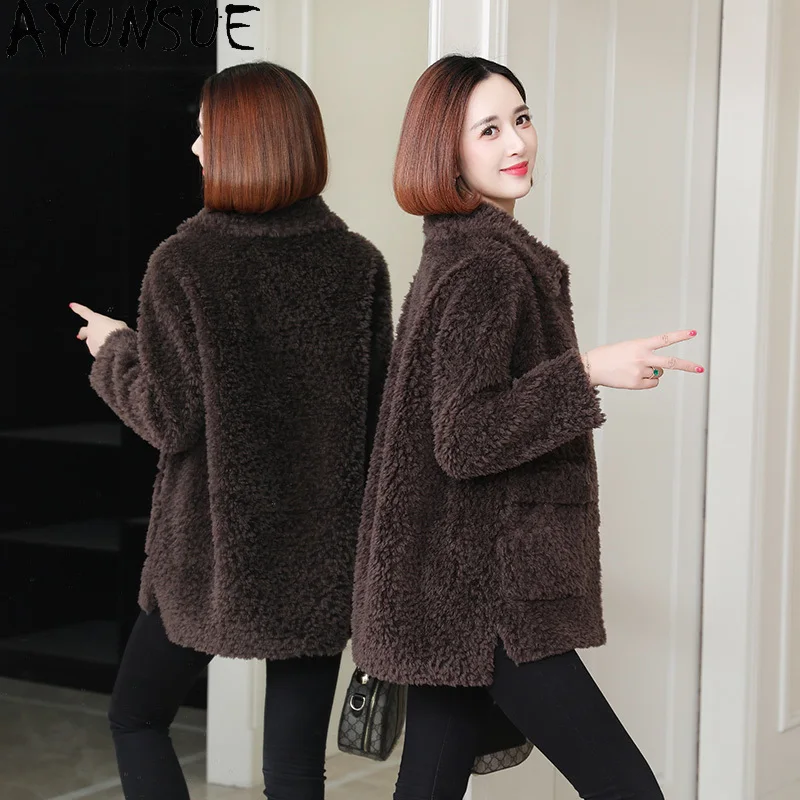 เสื้อโค้ทขนสัตว์แท้ 100% ยี่ห้อ AYUNSUE สำหรับผู้หญิง แจ็คเก็ตขนแกะแท้ เสื้อผ้าฤดูหนาวสำหรับผู้หญิง ขนสัตว์ผสม เสื้อคลุมผู้หญิงแบบใหม่ในหมวดเสื้อผ้าสำหรับสวมทับ