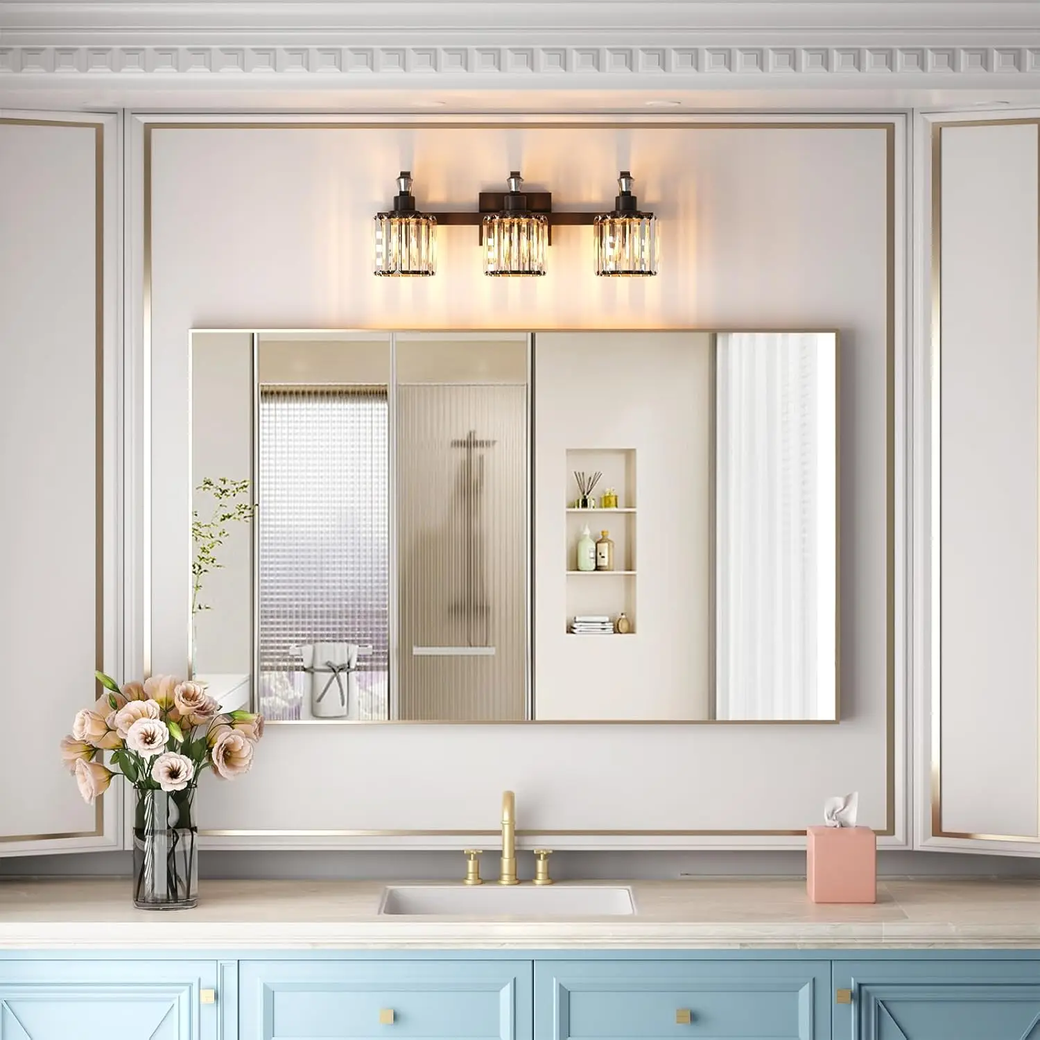 Кристально-черный светильник для туалетного столика в ванной комнате, 3-светный современный светильник для туалетного столика в ванной комнате, зеркало, настенное освещение для ванны, основание E26