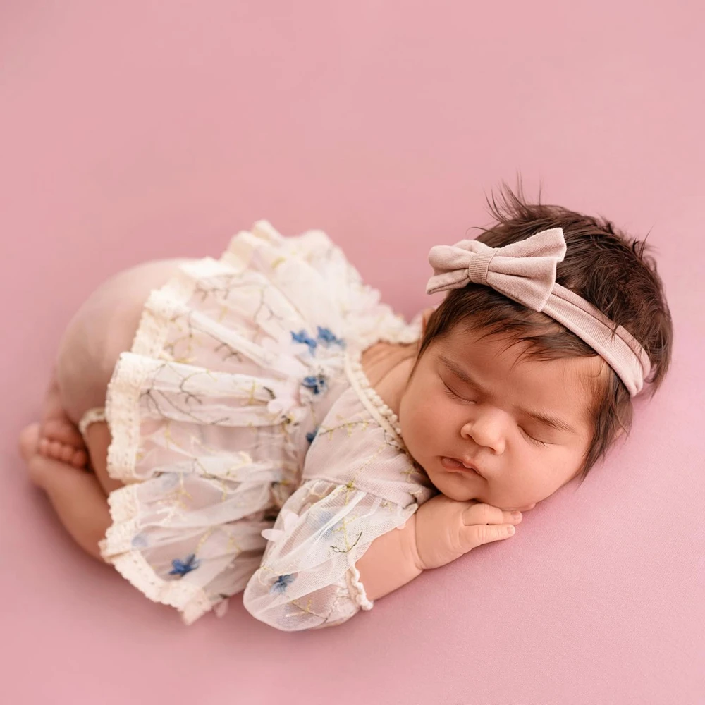 新生児写真撮影衣装女の子白レースチュチュロンパースブルー花柄刺繍ベビー写真撮影ドレス幼児プリンセス
