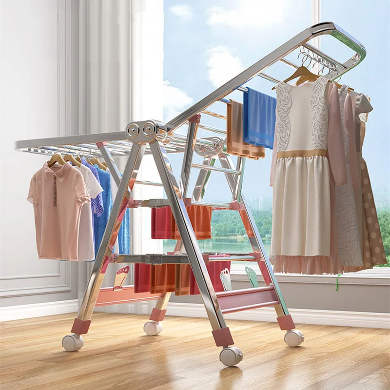 

Stainless steel drying rack floor-to-ceiling folding indoor household balcony cool clothes baby hanging quilt artifact rod