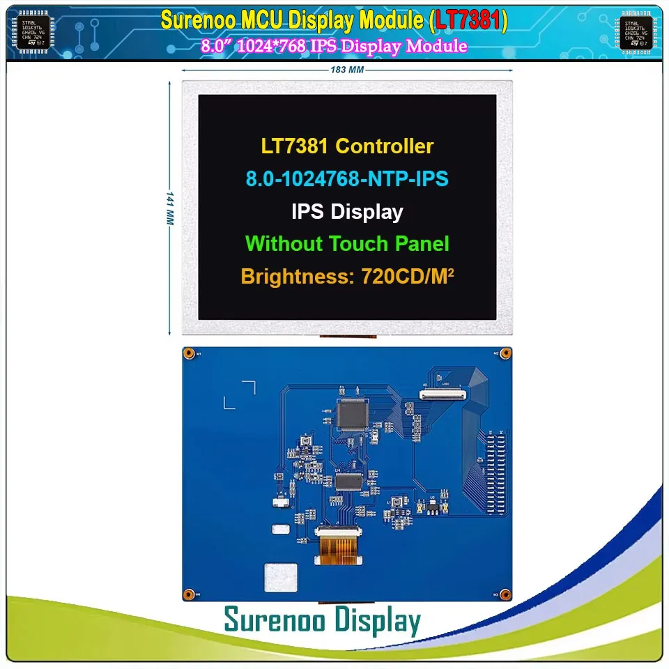 8.0" inch 1024*768 LT7381 MCU Parallel IPS TFT LCD Module Display Screen Monitor CTP Capacitive Touch Panel for Alientek STM32