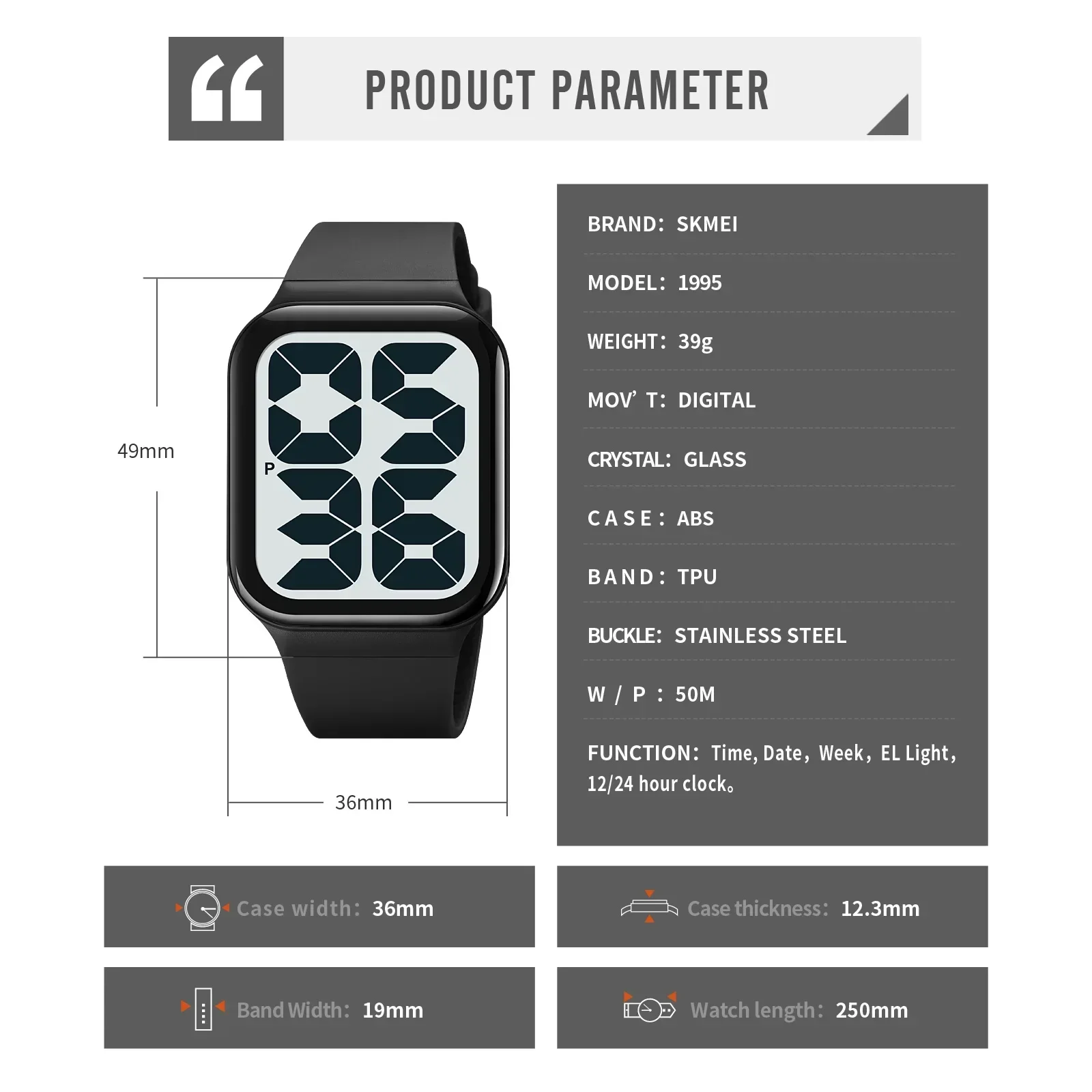 SKMEI-reloj Digital deportivo retroiluminado, cronógrafo con fecha, resistente al agua, Alarma para pareja, relojes modernos, 1995, 1858, 1035,