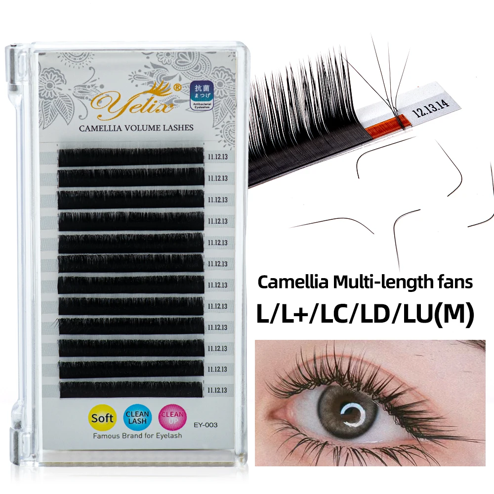 Yelix Camellia Eyelash Extensions Fluffy Volume False Lashes Soft Natural Wispy Lash Clusters Premade Easy Graft Easy Fan Lashes