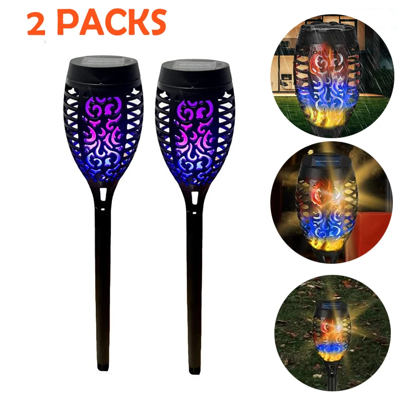 6 PACK 12LED RGB Solar Flame Torch Lights Flickering Light Waterproof Garden Decoration Outdoor Lawn Path Yard Patio Floor Lamps