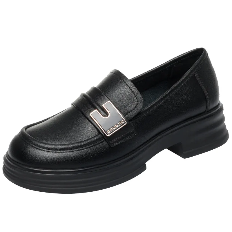 Chunky Loafers Schuhe 2024, Frühling, Damen, japanischer Stil, Slip-On, schwarze Einzelpumps, Schuhe, Damenmode, Mädchen, dicke Sohle, Absatz