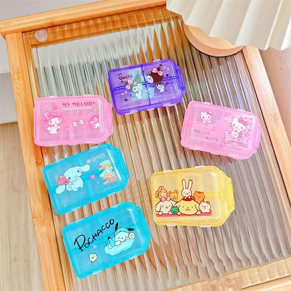 Sanrio Medicine Case Hello Kitty Kuromi Cinnamoroll Cartoon Mini Medicine Cases Portable Pill Storage Box Packing Box Accessorie