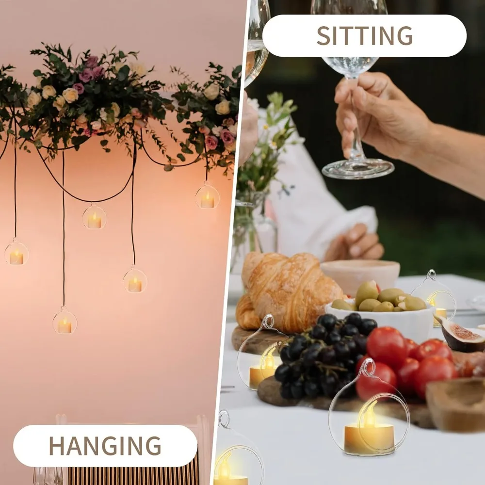 6/12 Pcs Hanging Glass Tealight Globe Candle Holder with LED Candles for Home Outdoor Garden Wedding Party Tree Decoration