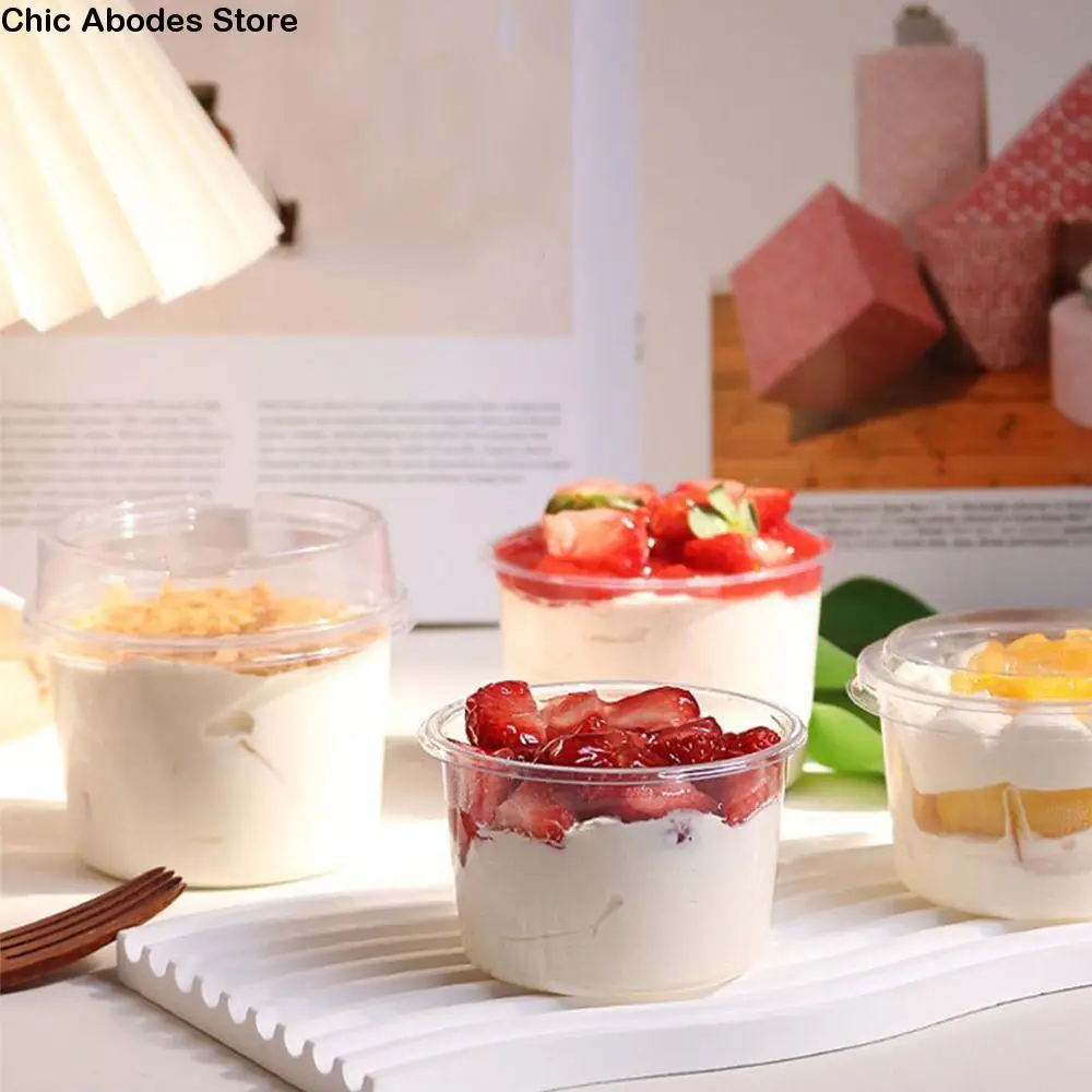 

50Pcs 150/250ml Disposable Salad Cups Round Shape Clear Plastic Dessert Cups with Lid Leak-Proof Thickened