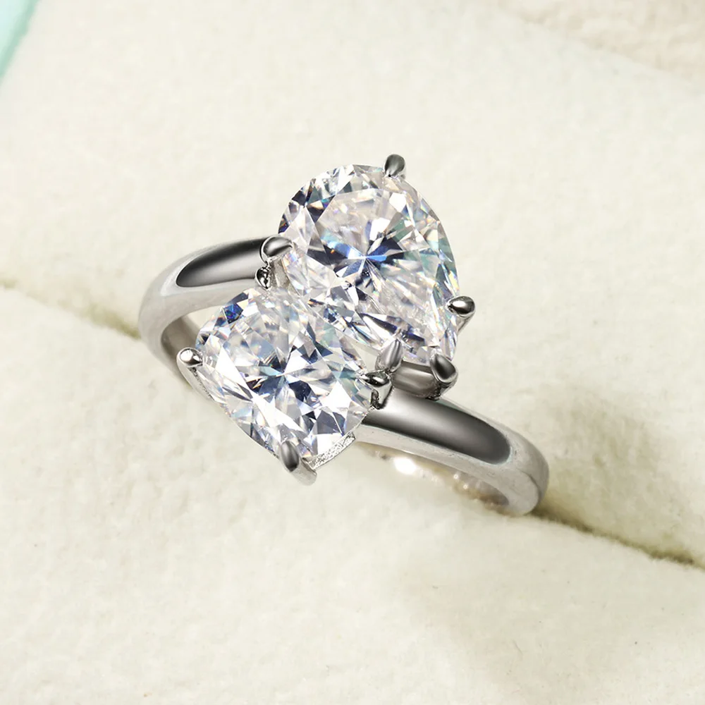 4cttw البيضاوي والكمثرى قطع مويسانيتي خاتم الخطوبة للنساء مختبر الماس S925 الفضة 18K الذهب الأبيض مطلي مجوهرات الزفاف الفرقة