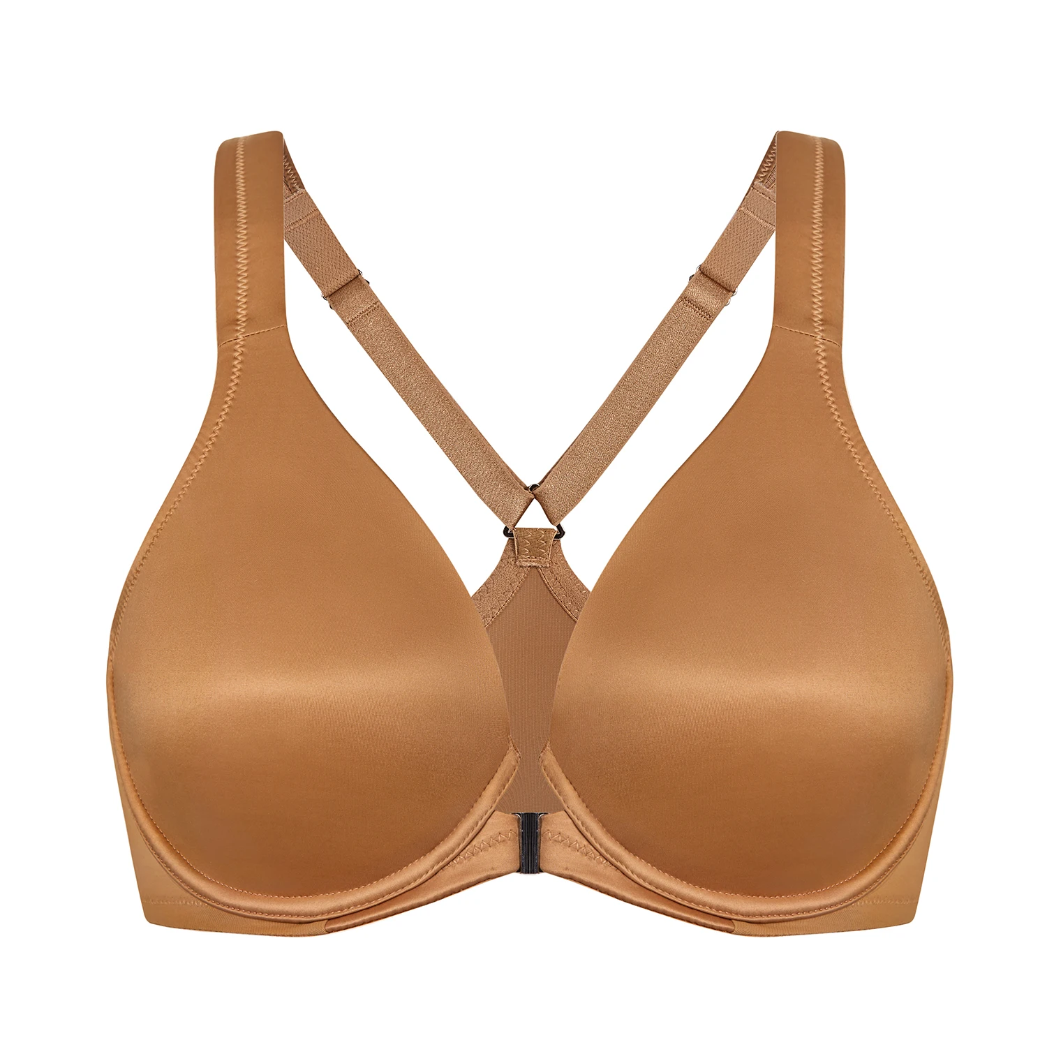 DELIMIRA Women's Seamless Front Closure Bra Racerback Plunge Underwire Unlined Bras Plus Size D DD E F G H