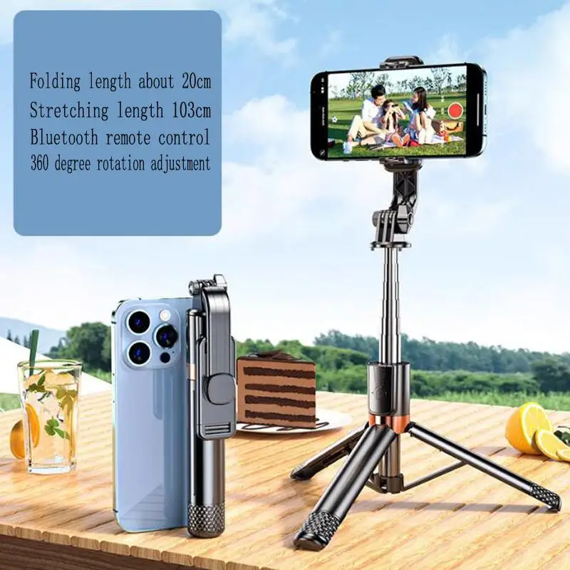 Portable Selfie Stick for Mobile Phone, Bluetooth Telescopic Pole, Phone Tripod Holder, New