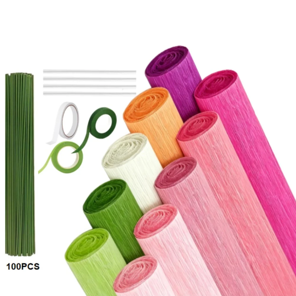 Assorted Crepe Paper Set 10 Rolls 250x25cm for DIY Flower Crafting Wrapping and Creative Home Decoration Projects