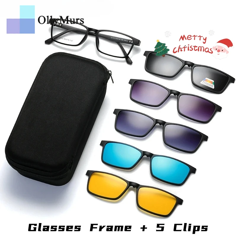 

OLLYMURS ультра-легкие 1 + 5 магнитные присоски поляризованные зажимы для очков TR90 ретро квадратные оптические очки по рецепту оправа для мужчин
