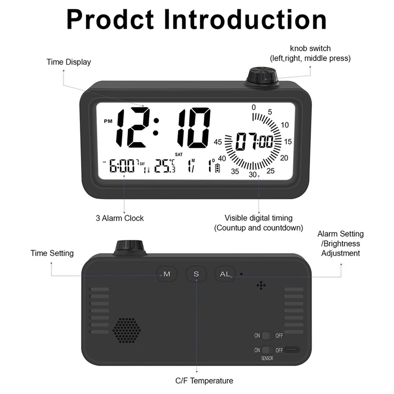 منبه رقمي على مدار الساعة مؤقت بصري ثلاث مجموعات من أجهزة الإنذار المضيئة ذات العرض المزدوج العد التنازلي لتذكير وقت التعلم للأطفال