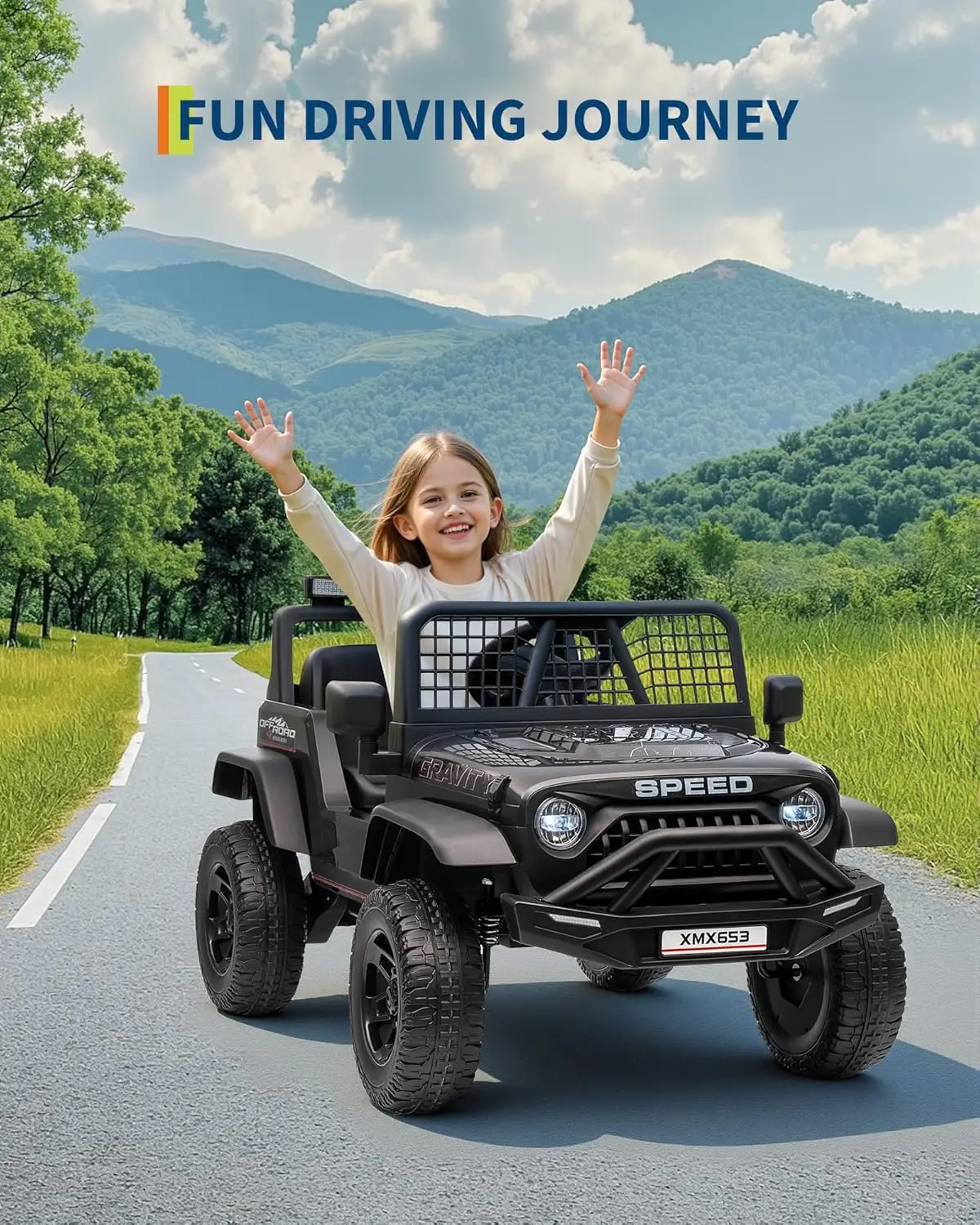 Elektrische auto voor kinderen Rijdende auto met afstandsbediening Rit op vrachtwagen Speelgoed voor peuter Jongens Meisjes Bluetooth-muziekspeler LED-licht