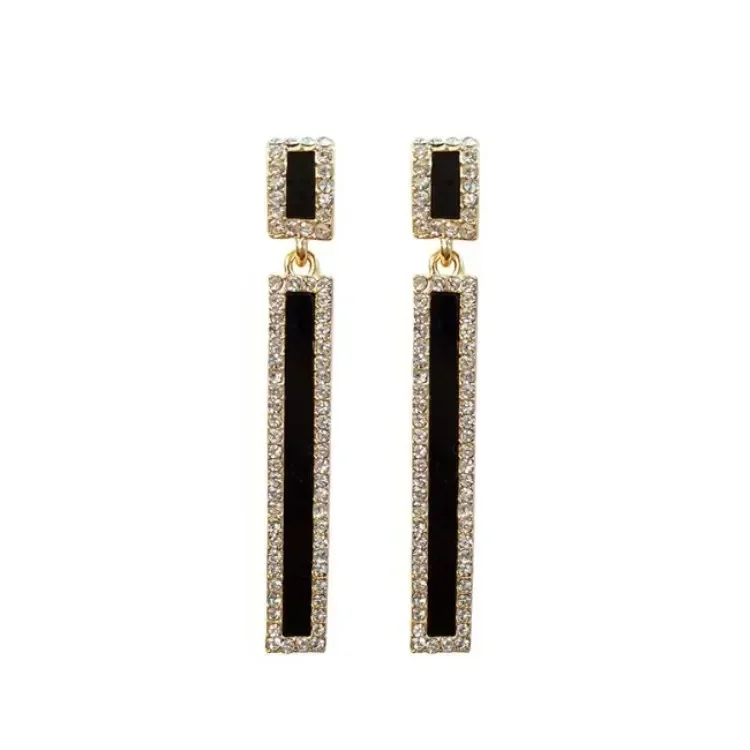 

Fashion Jewelry For Women Crystal from Austrian 925 silver needle Retro geometric strip shiny earrings female Fit Party