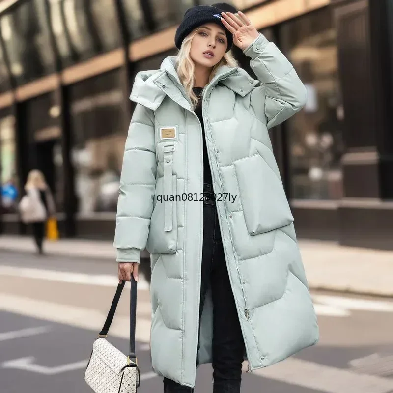 2025 neue Winter Parka Frau lange Jacke Kapuze abnehmbare verdicken lose Pelz kragen Reiß verschluss taschen warmen Schnee tragen gepolsterten Mantel