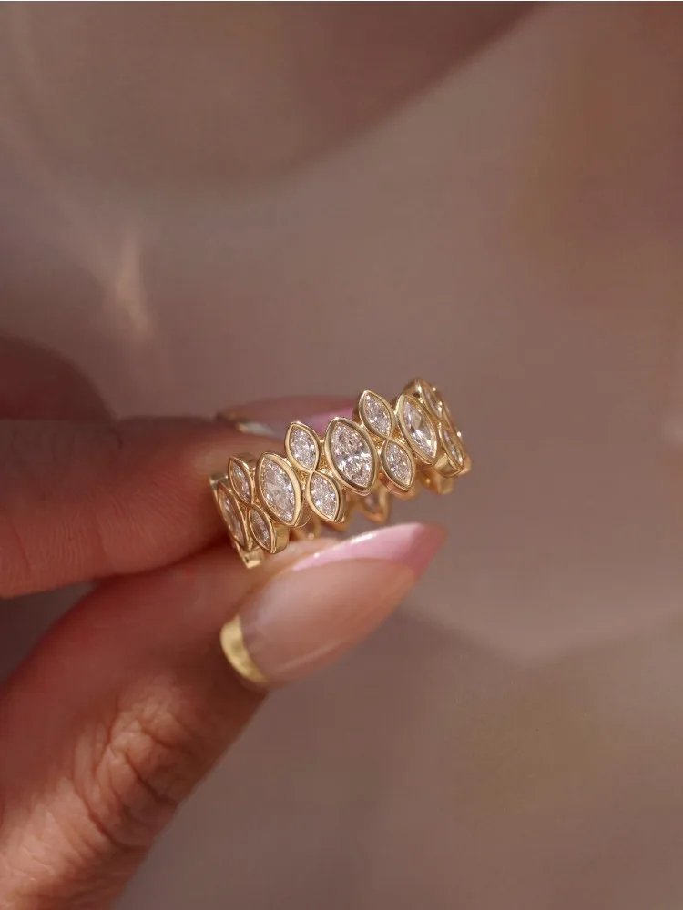 925 Sterling Silber Goldener Marquise-Ring mit Zirkonia für Damen, Alltags-, Verlobungs- und Hochzeitsring, Luxuriöser Hochwertiger Edler Schmuck – Detail 3