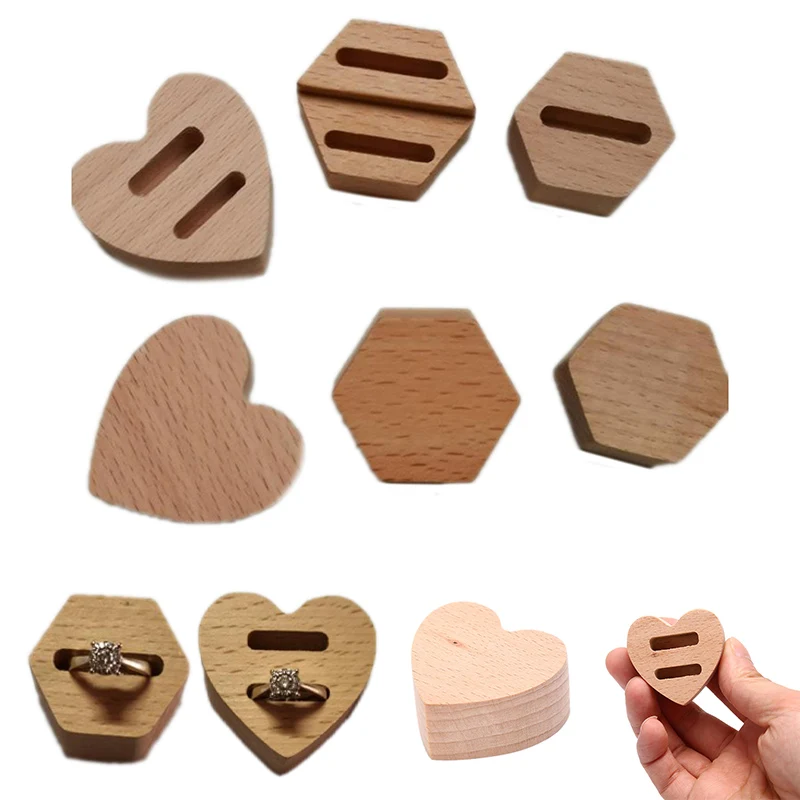 Wooden Hexagon heart-shaped Ring Display Stand Couples Rings Storage Rack Jewelry Holder Tray Organizer Gifts