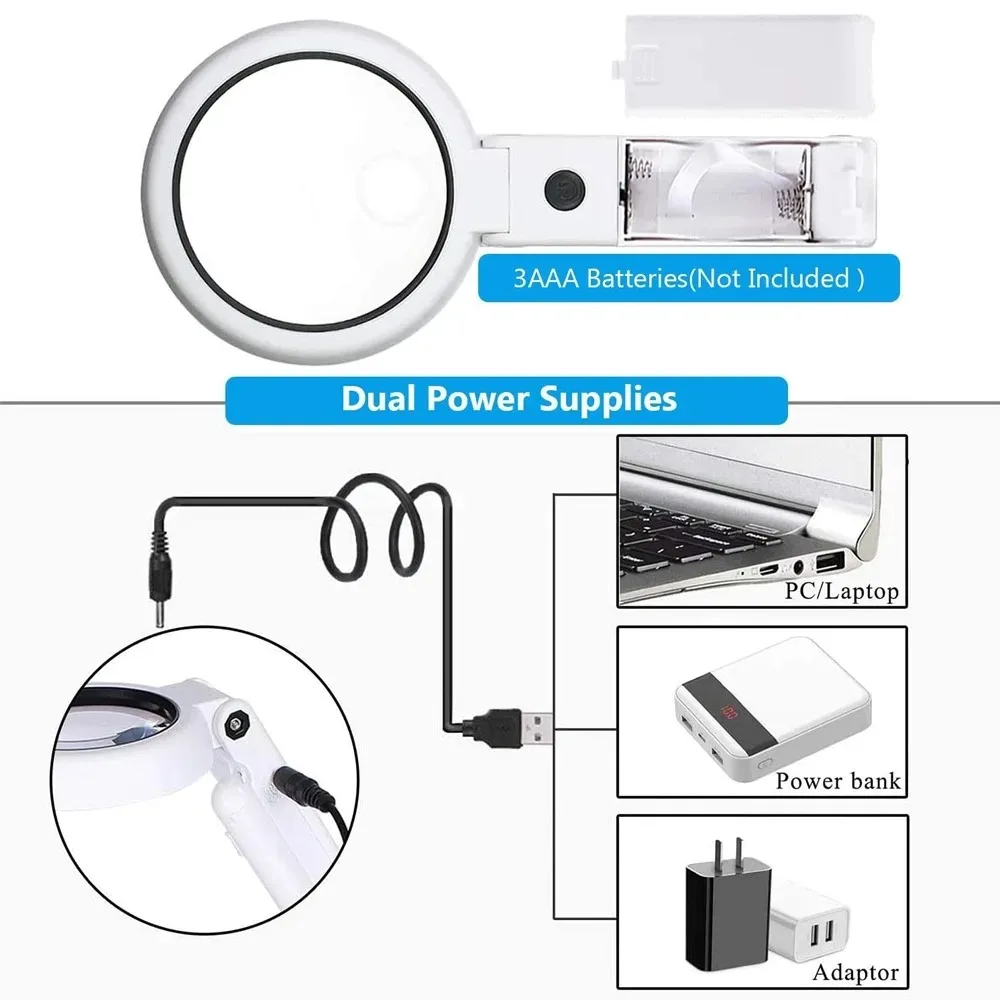 Foldable with 8 LED Light 5x 11x Stand Desk for Jewelry Appraisal Reading Repair Magnifying Glass Portable Hand-held