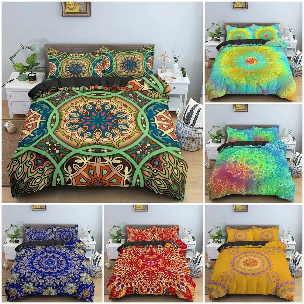 

Ethnic Mandala Duvet Cover Set 3D Flower Pattern Bedding Set Bohemian Style Bedclothes King Queen Twin Size Bedroom Decor
